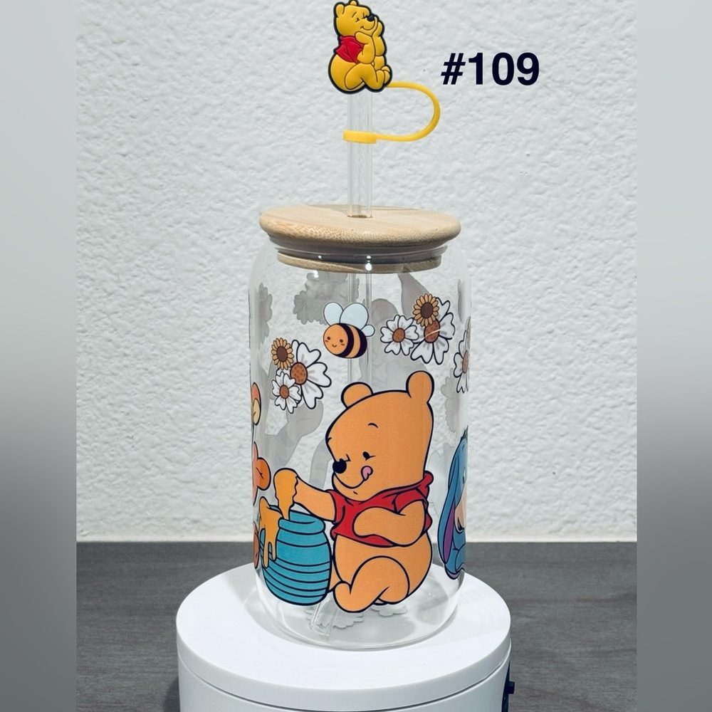Winnie the Pooh Glass Tumbler with Straw